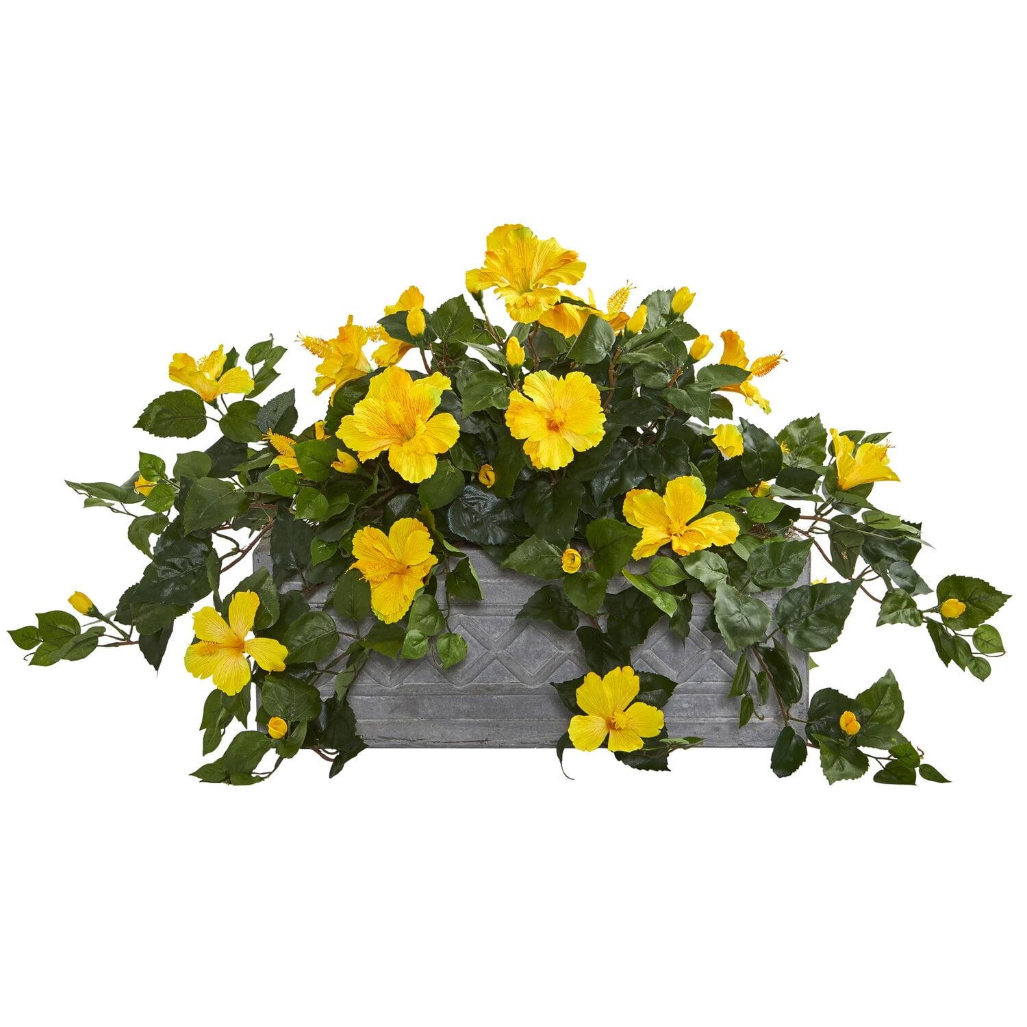 Sun-Kissed Yellow Hibiscus 23" Faux Plant in Stone Planter