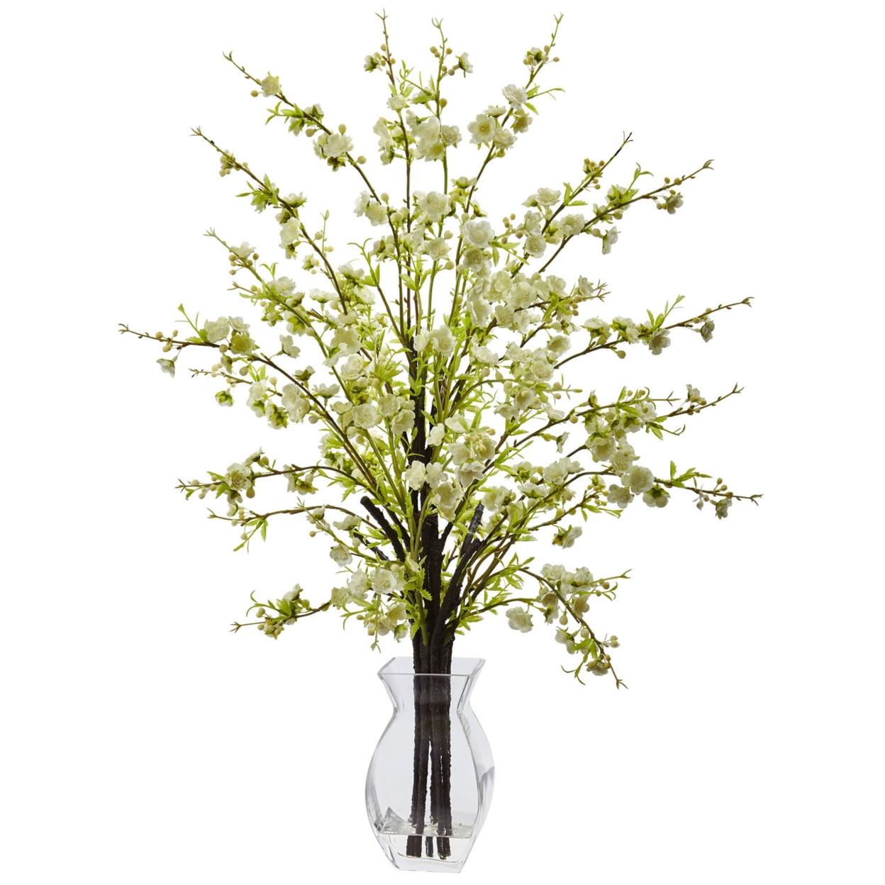 White Cherry Blossom Flower Arrangement in Glass Vase