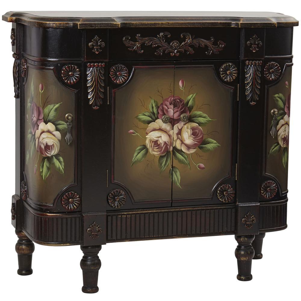 Vintage French-Inspired Brown Floor Cabinet with Gold Accents