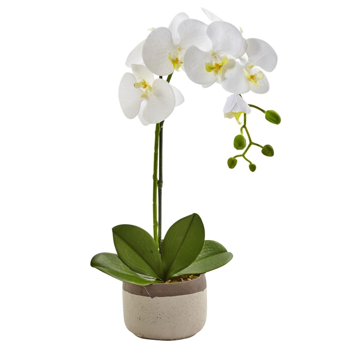 White Faux Orchid in Gray Ceramic Pot