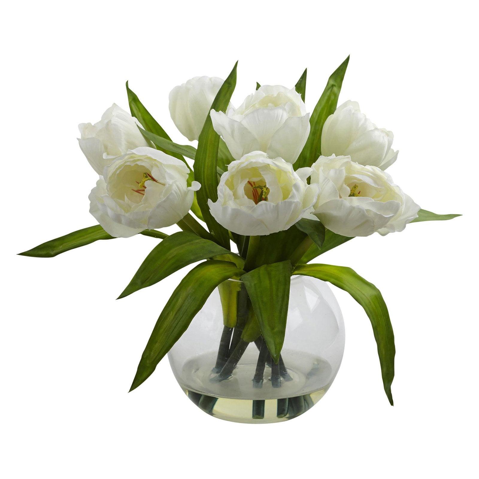 Lily Tulip Pristine White Tabletop Arrangement with Decorative Vase