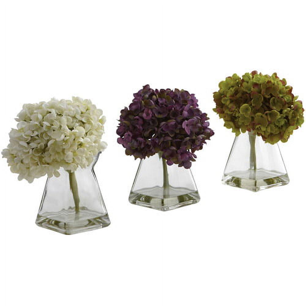 Set of 3 Multicolor Artificial Hydrangea Arrangements with Glass Vases