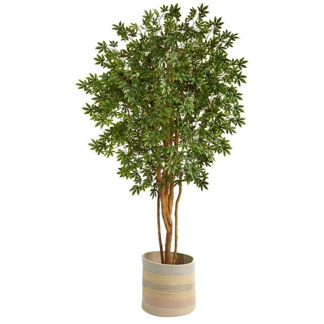 Nearly Natural 6-ft Japanese Maple Artificial Tree in Handmade Natural Cotton Multicolored Woven Planter