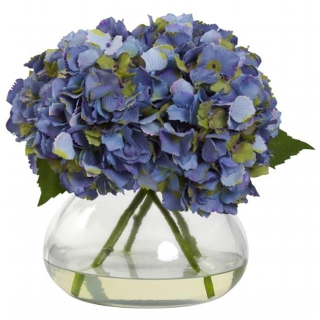 Nearly Natural Large Blooming Hydrangea with Vase, Blue