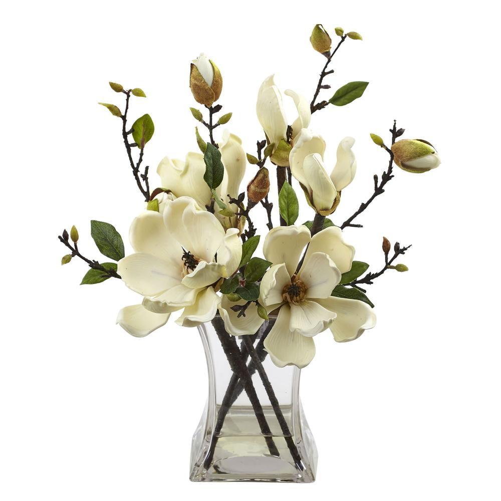 Nearly Natural Magnolia Arrangement with Vase