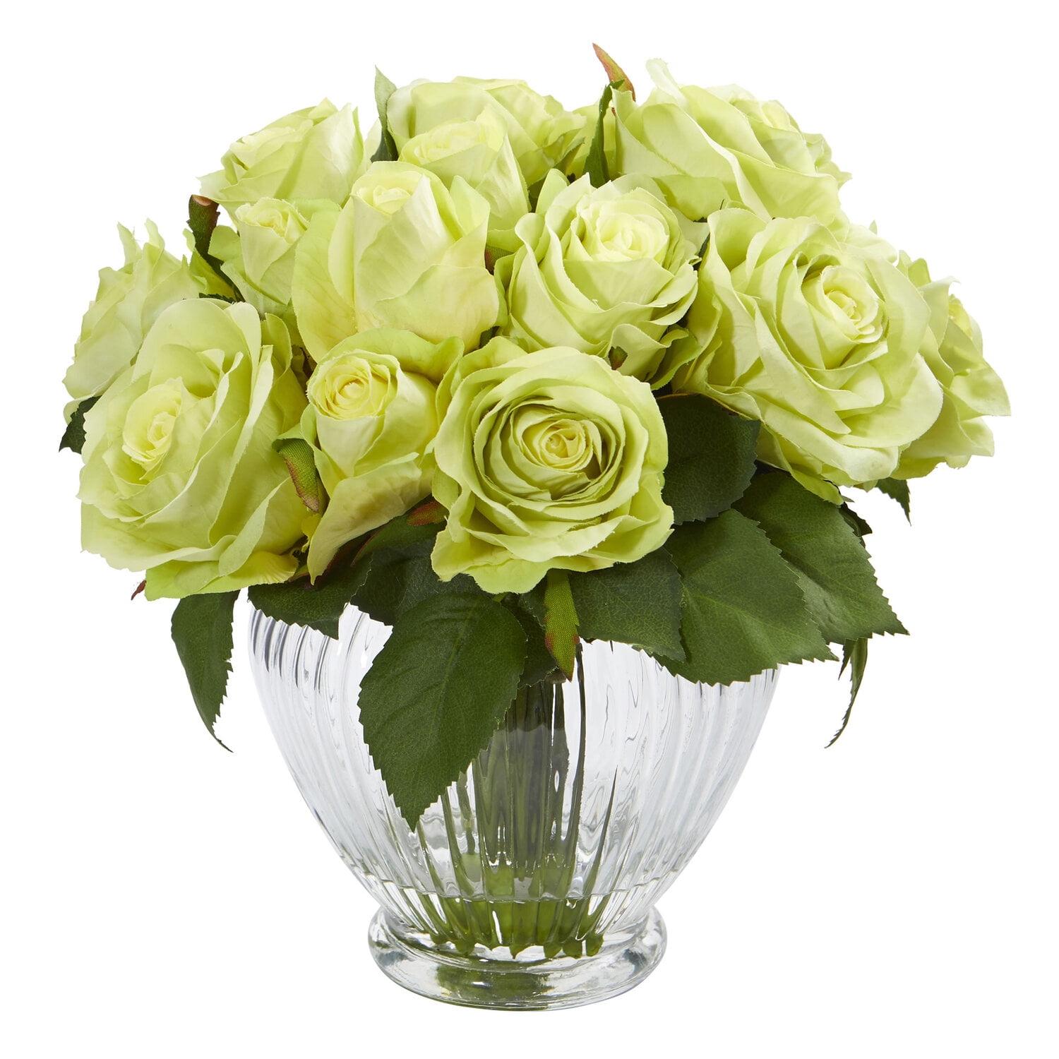 Nearly Natural Mini Cattleya Silk Flower Arrangement with Fluted Vase, Yellow