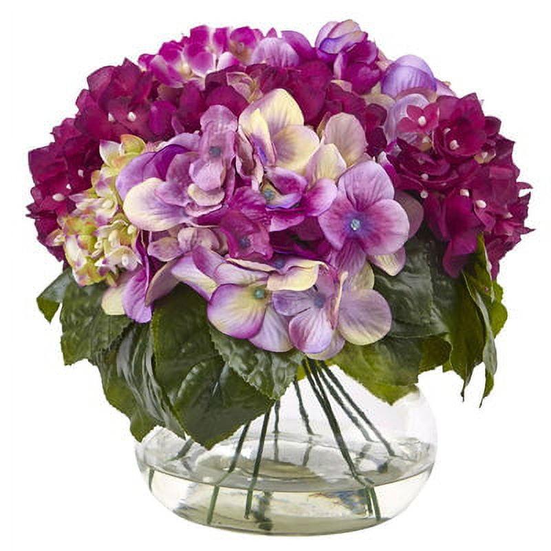 Summer Hydrangea Elegance in Glass Vase - Multicolor Outdoor Decor