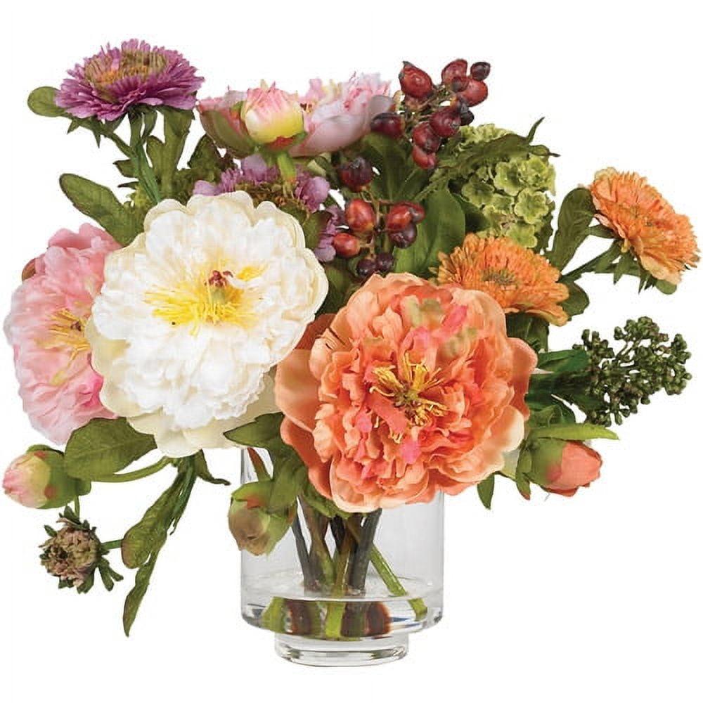 Elegant Mixed Peony Silk Arrangement in Glass Vase - 13in