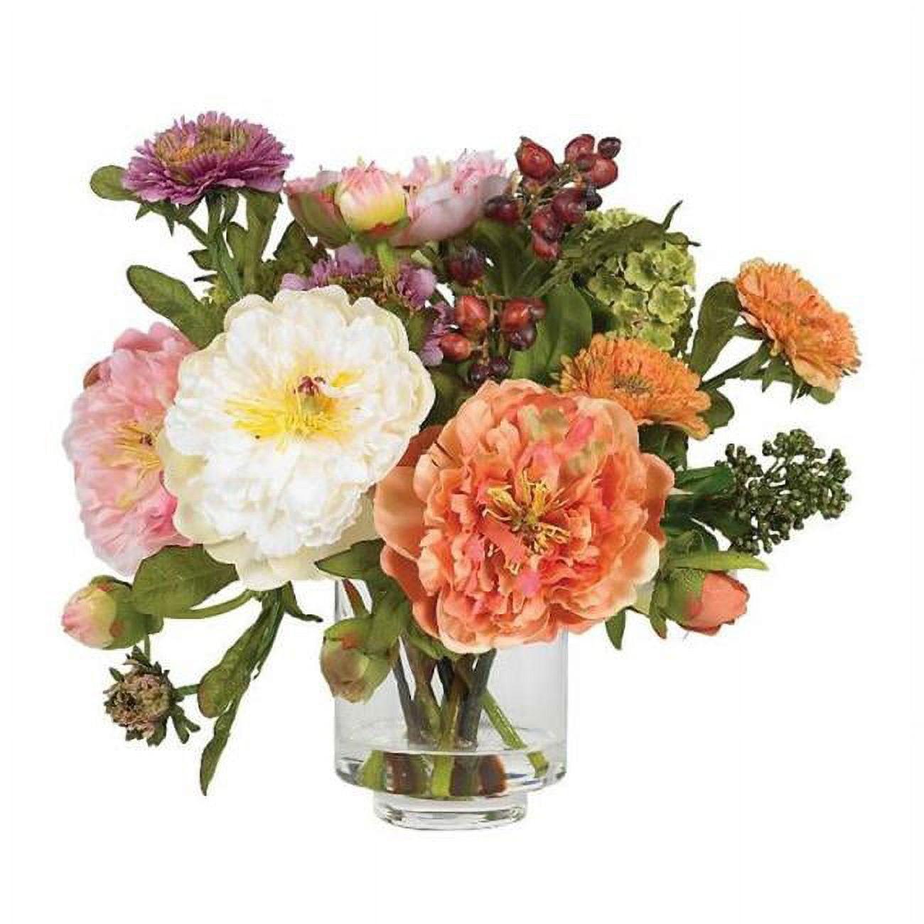 Elegant Mixed Peony Silk Arrangement in Glass Vase - 13in