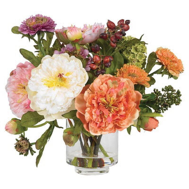 Elegant Mixed Peony Silk Arrangement in Glass Vase - 13in