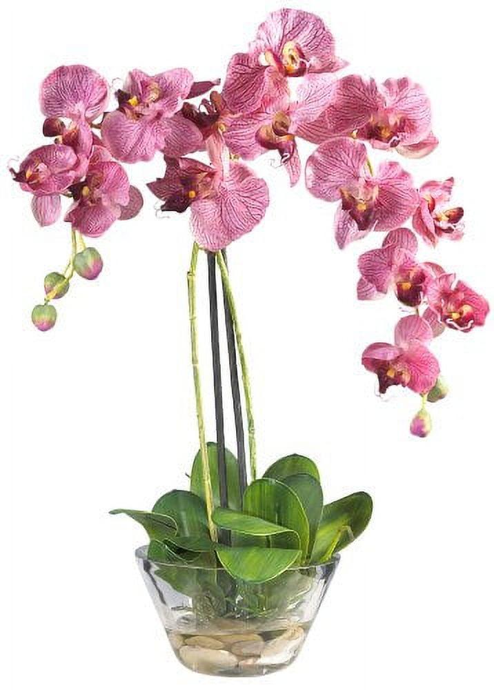 Elegant Orchid 20" Tabletop Silk Flower Arrangement in Glass Vase - Purple