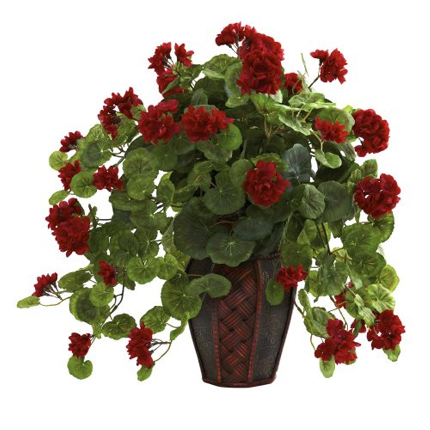 Silk Geranium in Decorative Planter - 30" Tabletop Floral Display