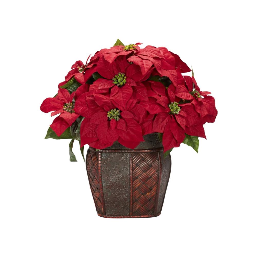 Festive Elegance Poinsettia Silk Arrangement in Decorative Vase