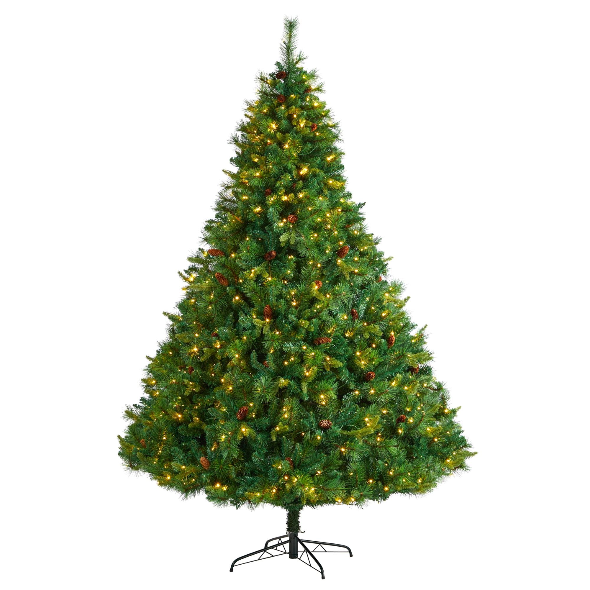 Nearly Natural 8’ West Virginia Full Bodied Mixed Pine Prelit LED Artificial Christmas Tree with Pine Cones