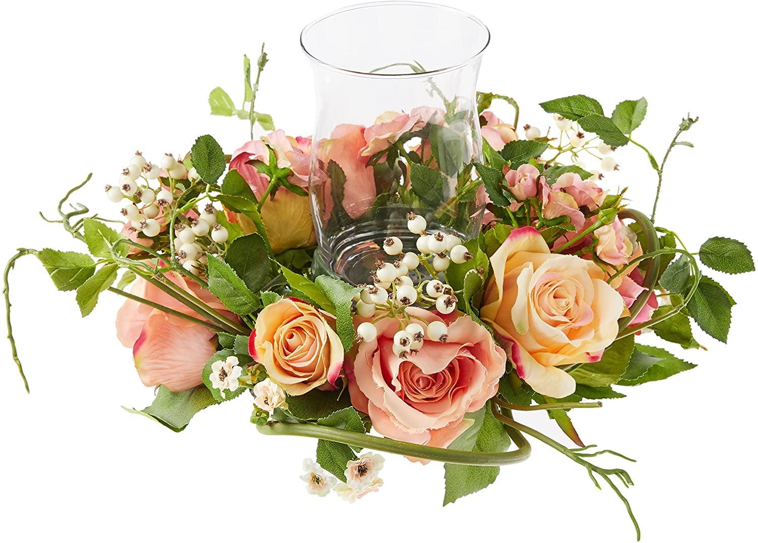 Pastel Silk Rose Floral Centerpiece with Lights