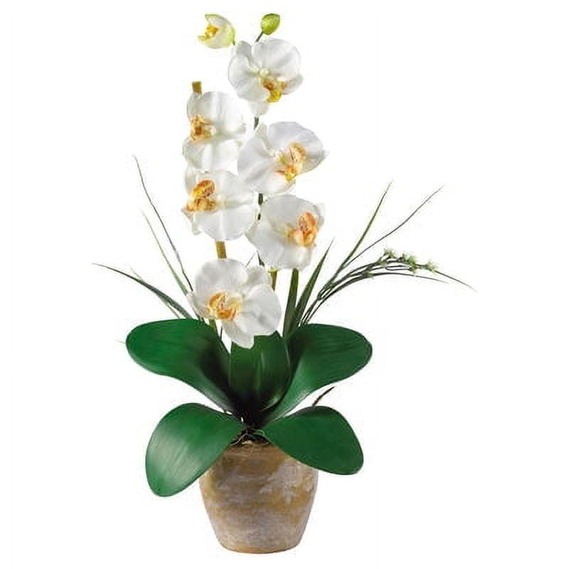 Elegant Orchid Cream Silk Tabletop Arrangement in Stylish Ceramic Pot