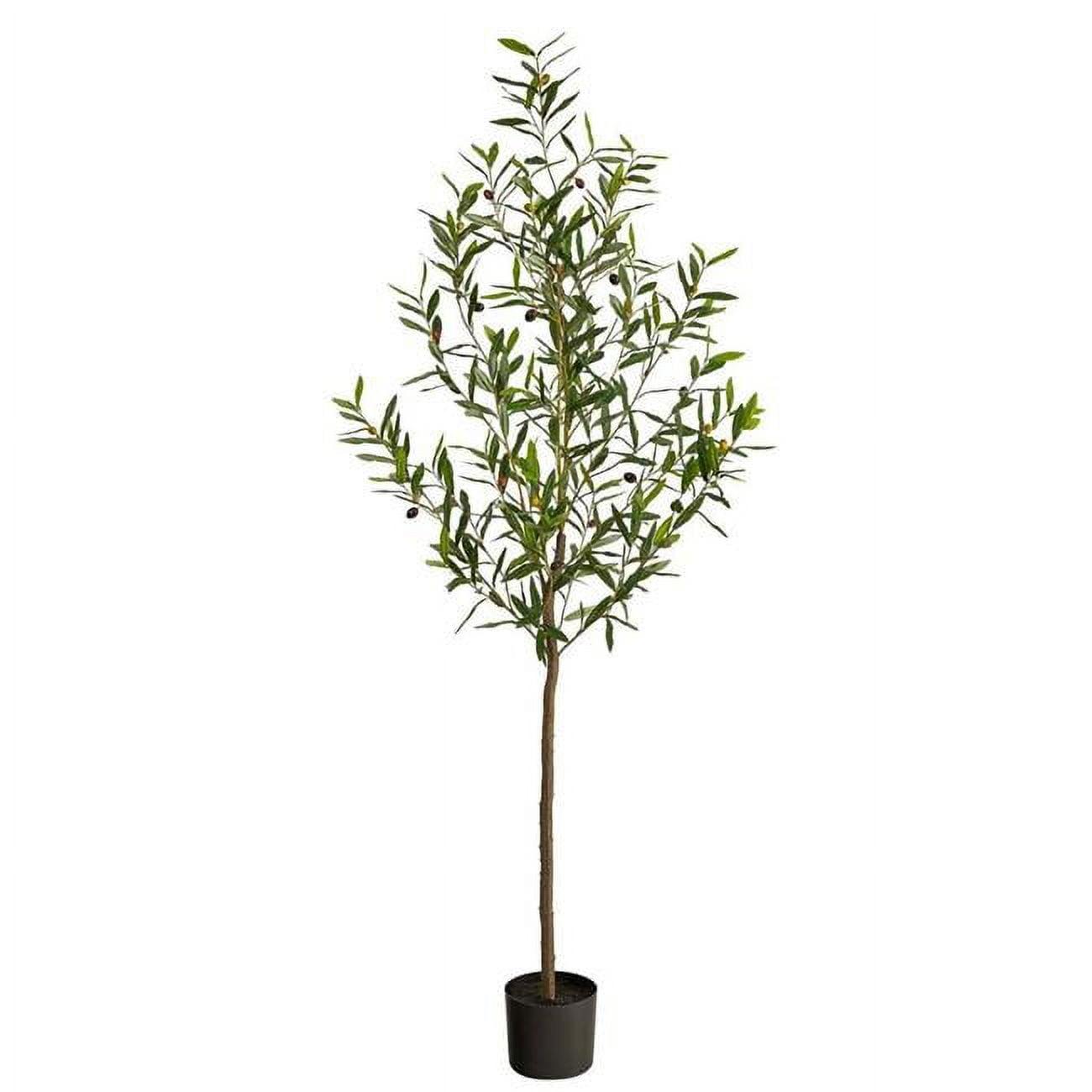 6-Foot Brown Plastic Olive Tree in Black Pot