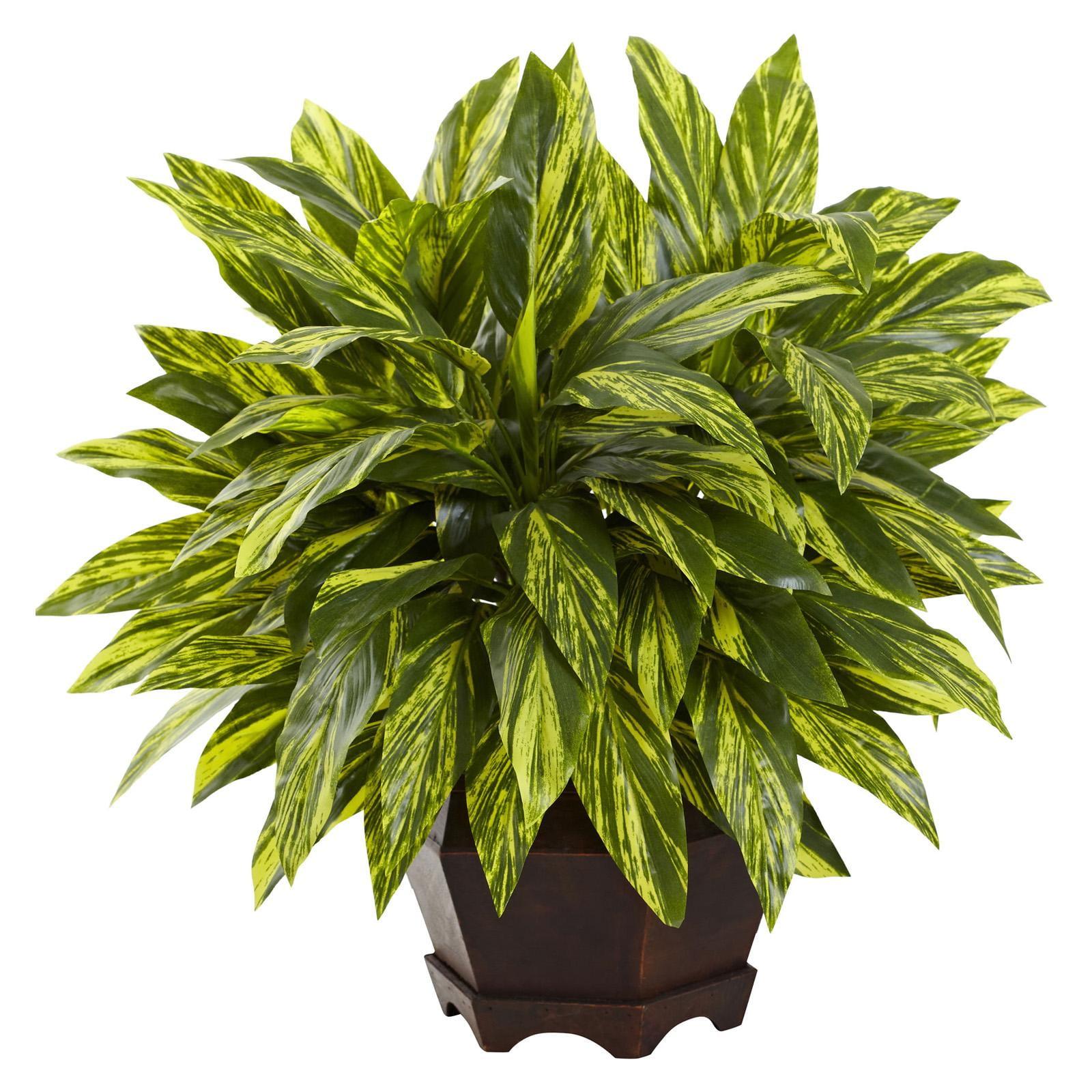 Silk Plant Nearly Natural Tradescantia with Wooden Hexagon Planter