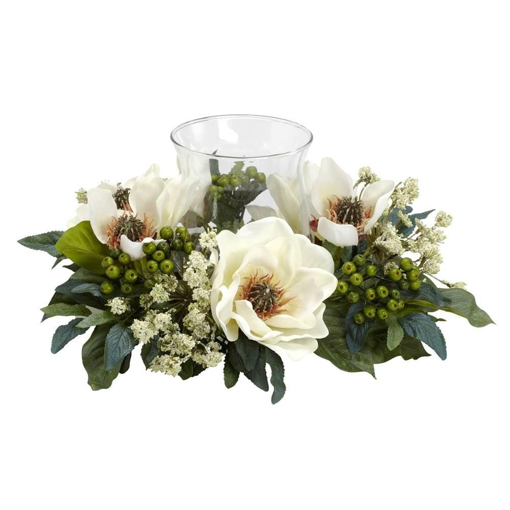 White Magnolia Candelabrum Silk Flower Centerpiece