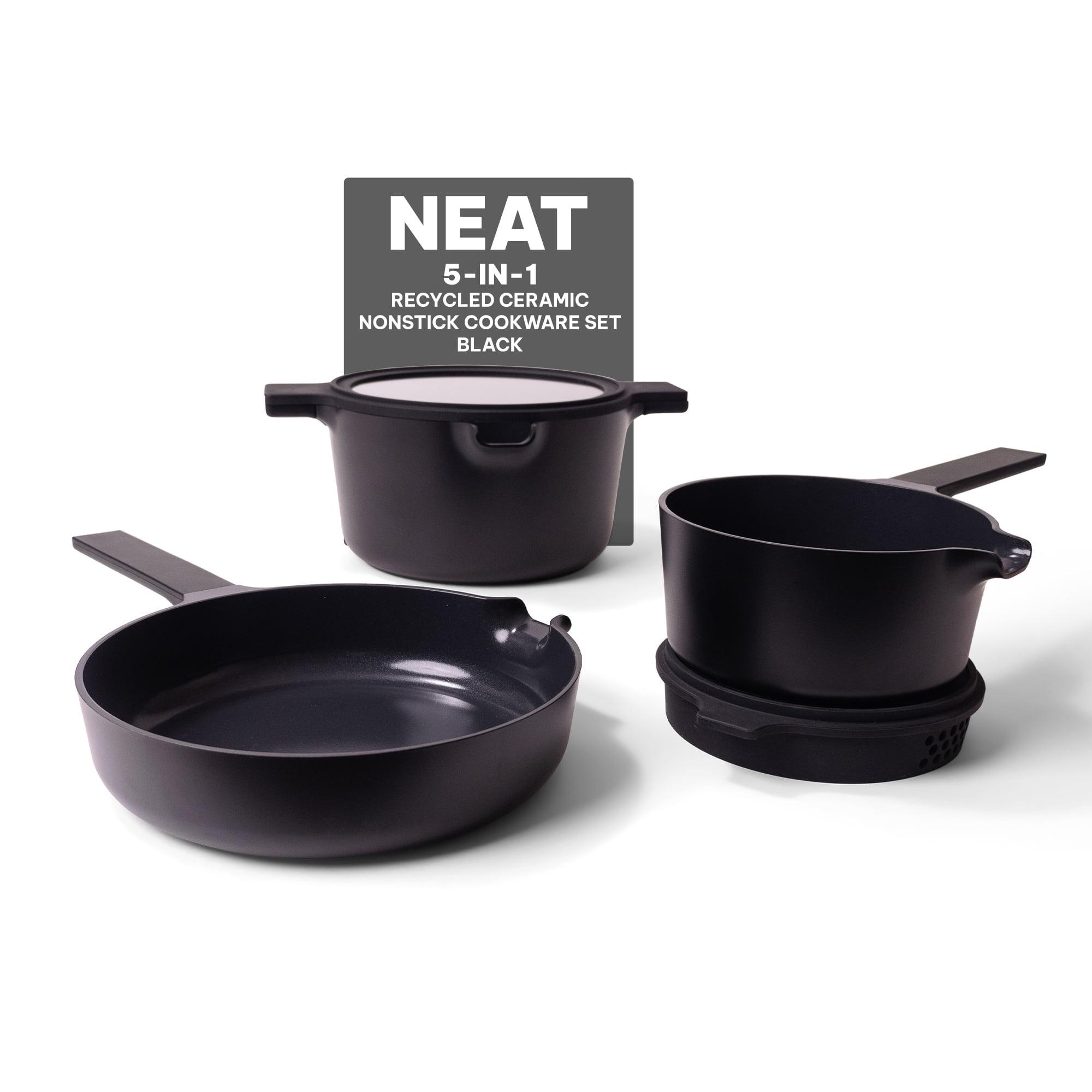 Alva Neat 5 in 1 Ceramic Nonstick Cookware Set All in One Space Saving Non Toxic Cookware PFAS, PFOA & PFTE Free, Frying Pan, Sauce Pan, Dutch Oven & Coaster, Pots and Pans Set for Cooking