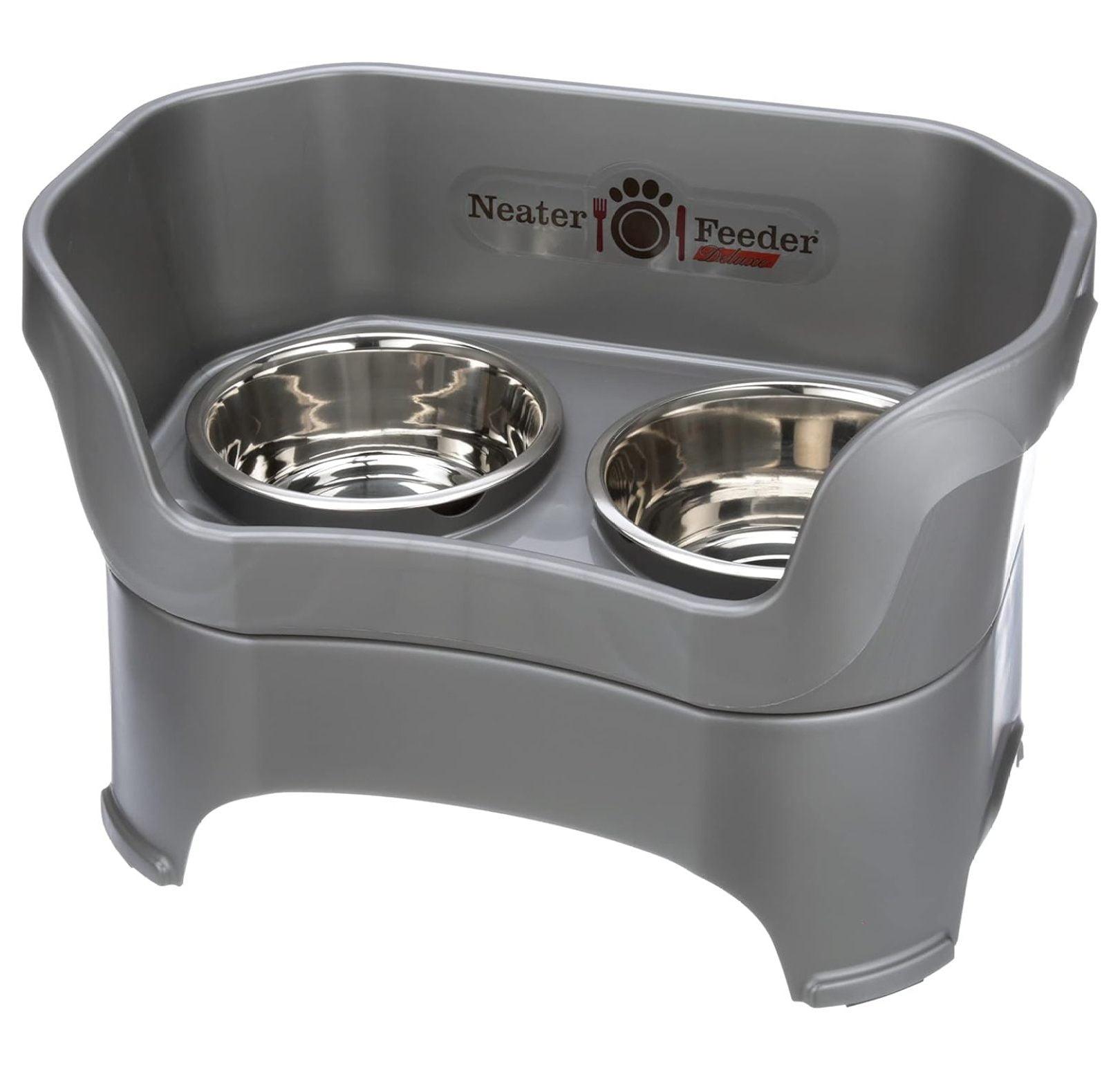 Large Gunmetal Elevated Stainless Steel Pet Feeder