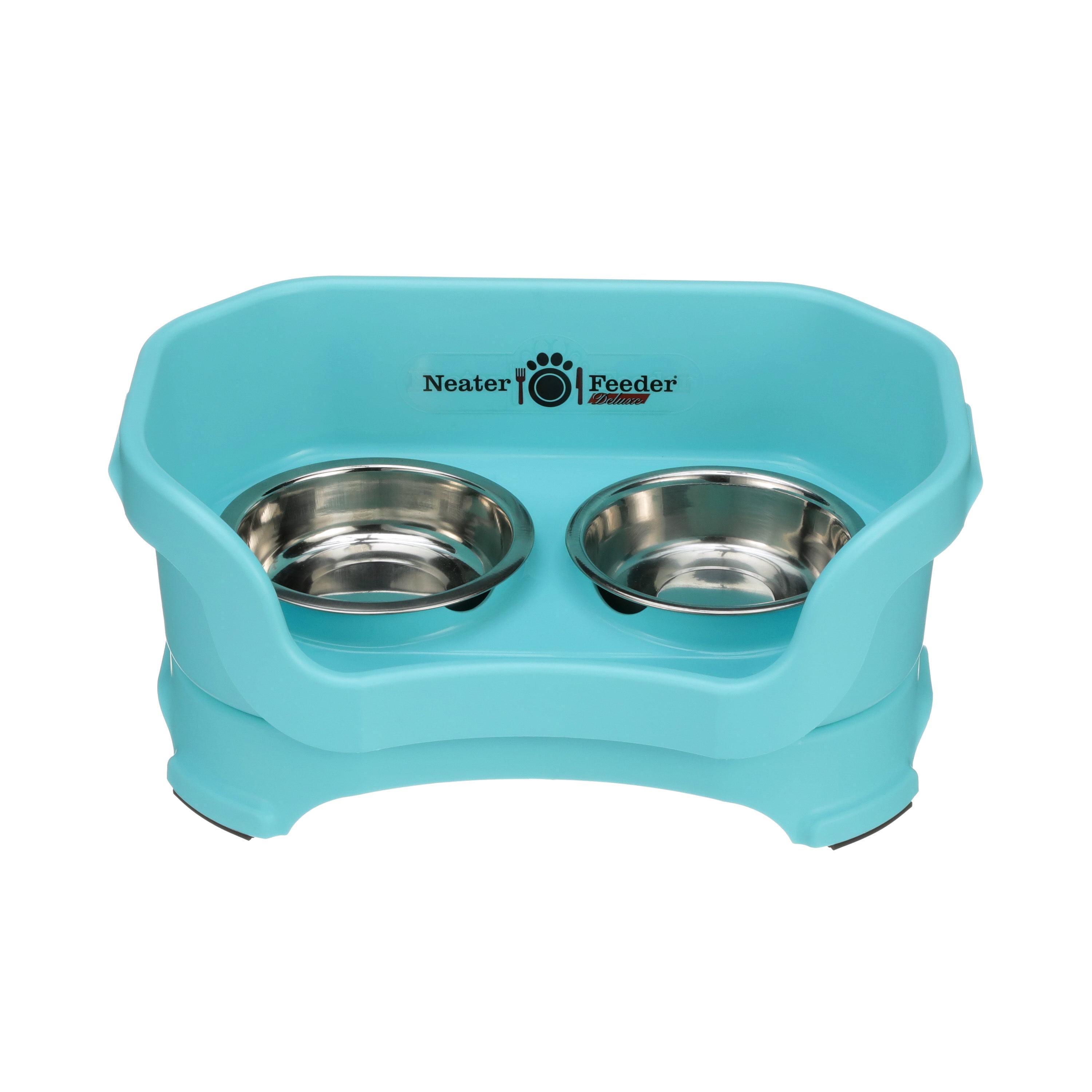 Aquamarine Elevated Stainless Steel Cat Feeder with Splash Guard