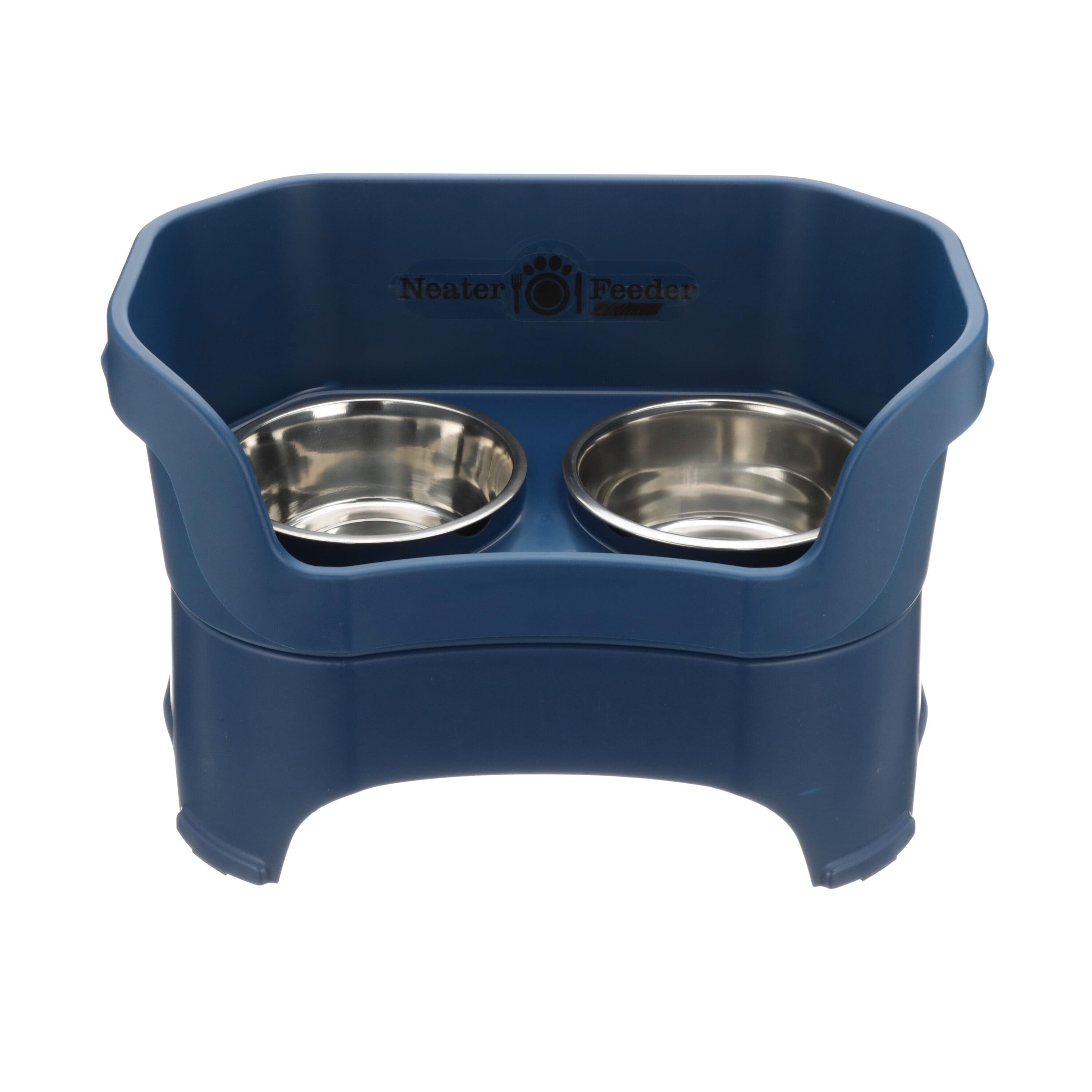 Large Dark Blue Elevated Stainless Steel Dog Feeder