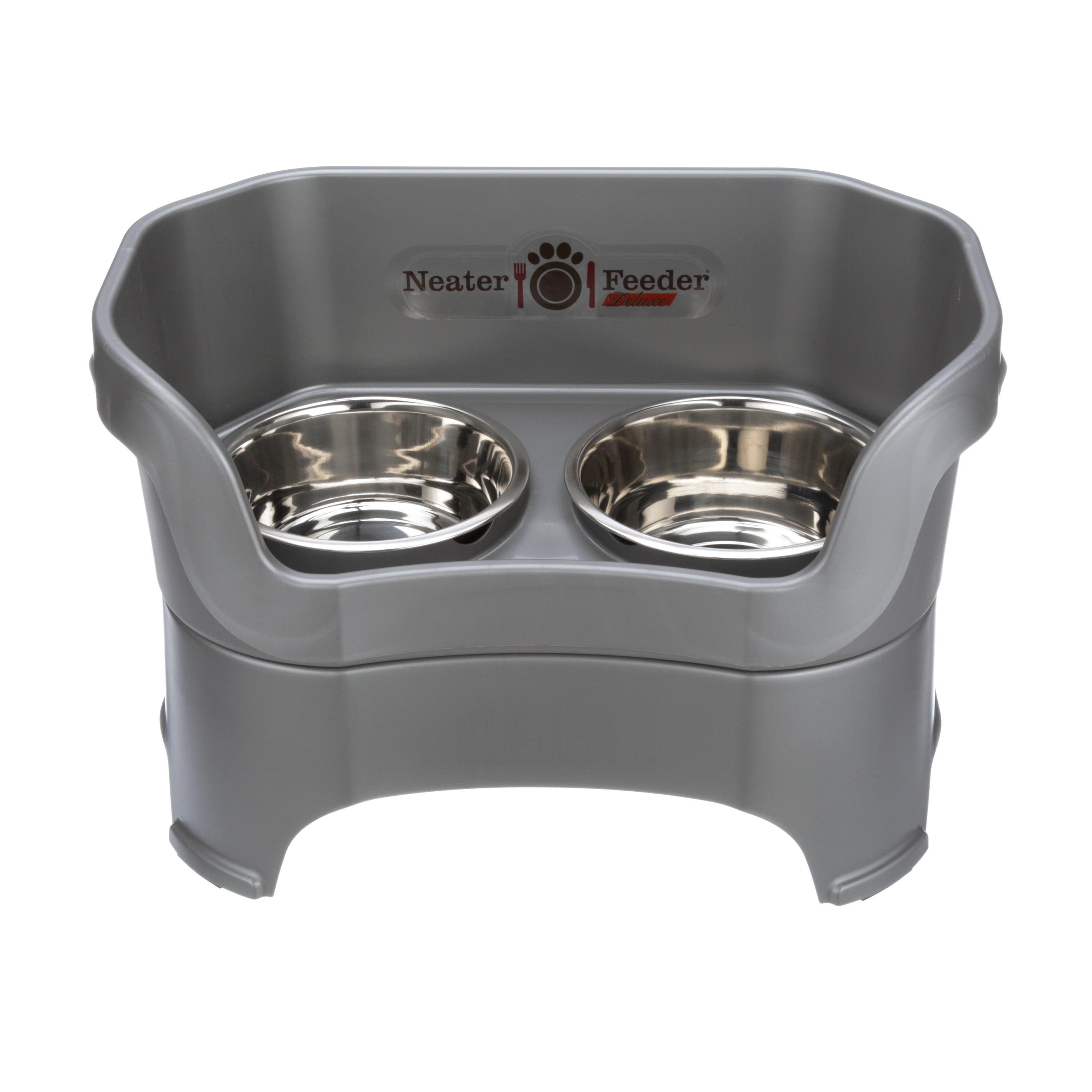 Large Gunmetal Elevated Stainless Steel Pet Feeder