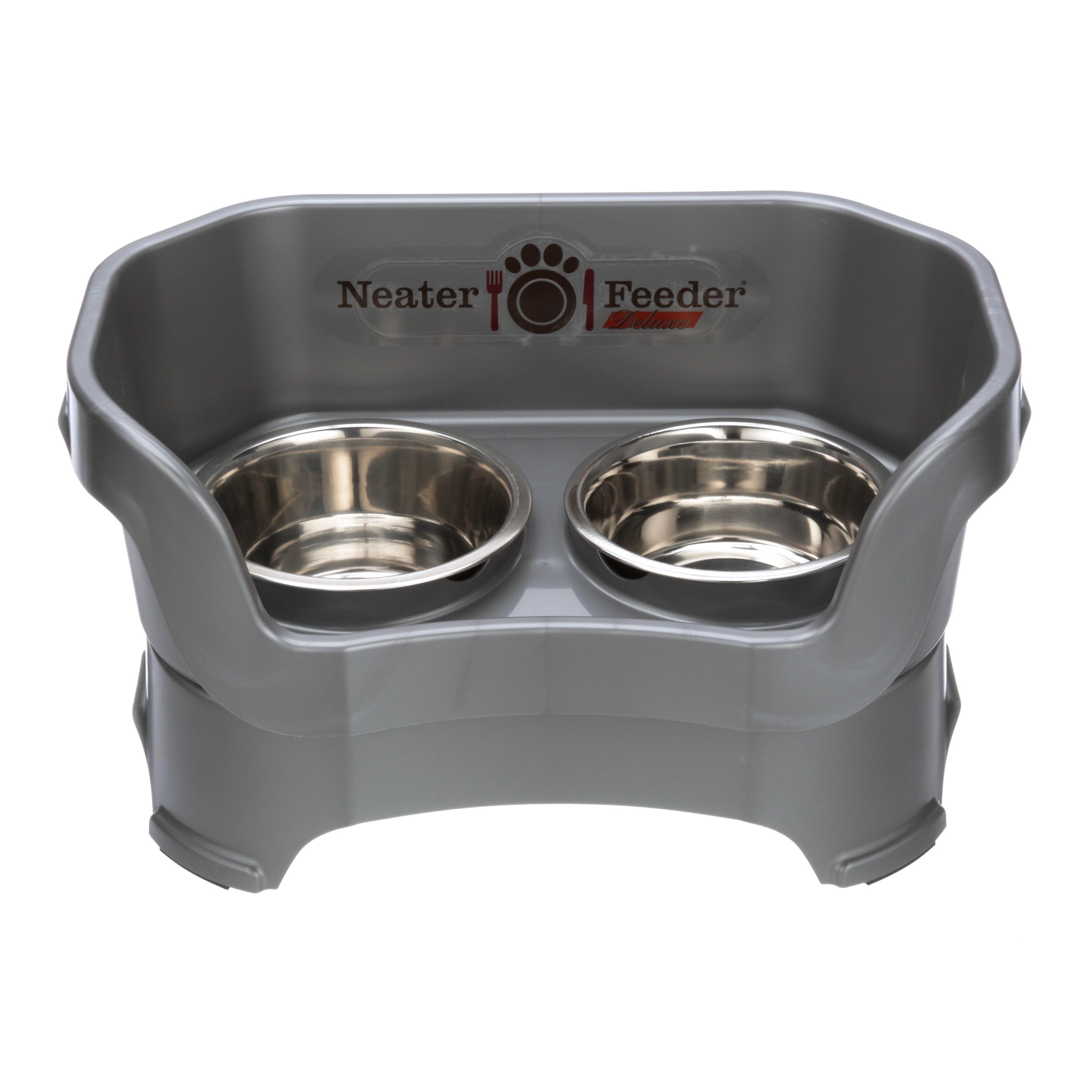 Gunmetal Stainless Steel Elevated Dog Feeder for Medium Breeds