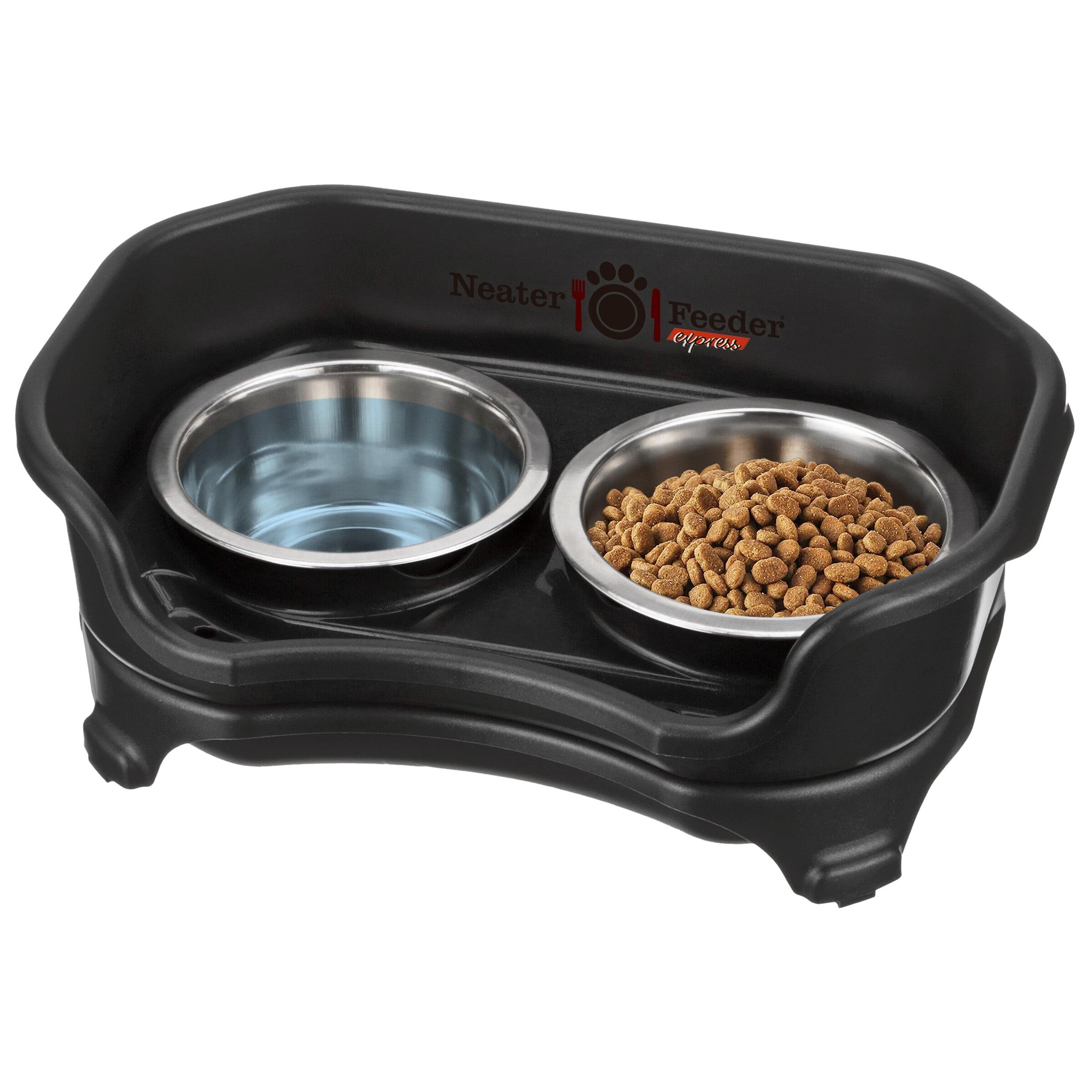 Small Black Elevated Stainless Steel Dog Feeder with Bowls