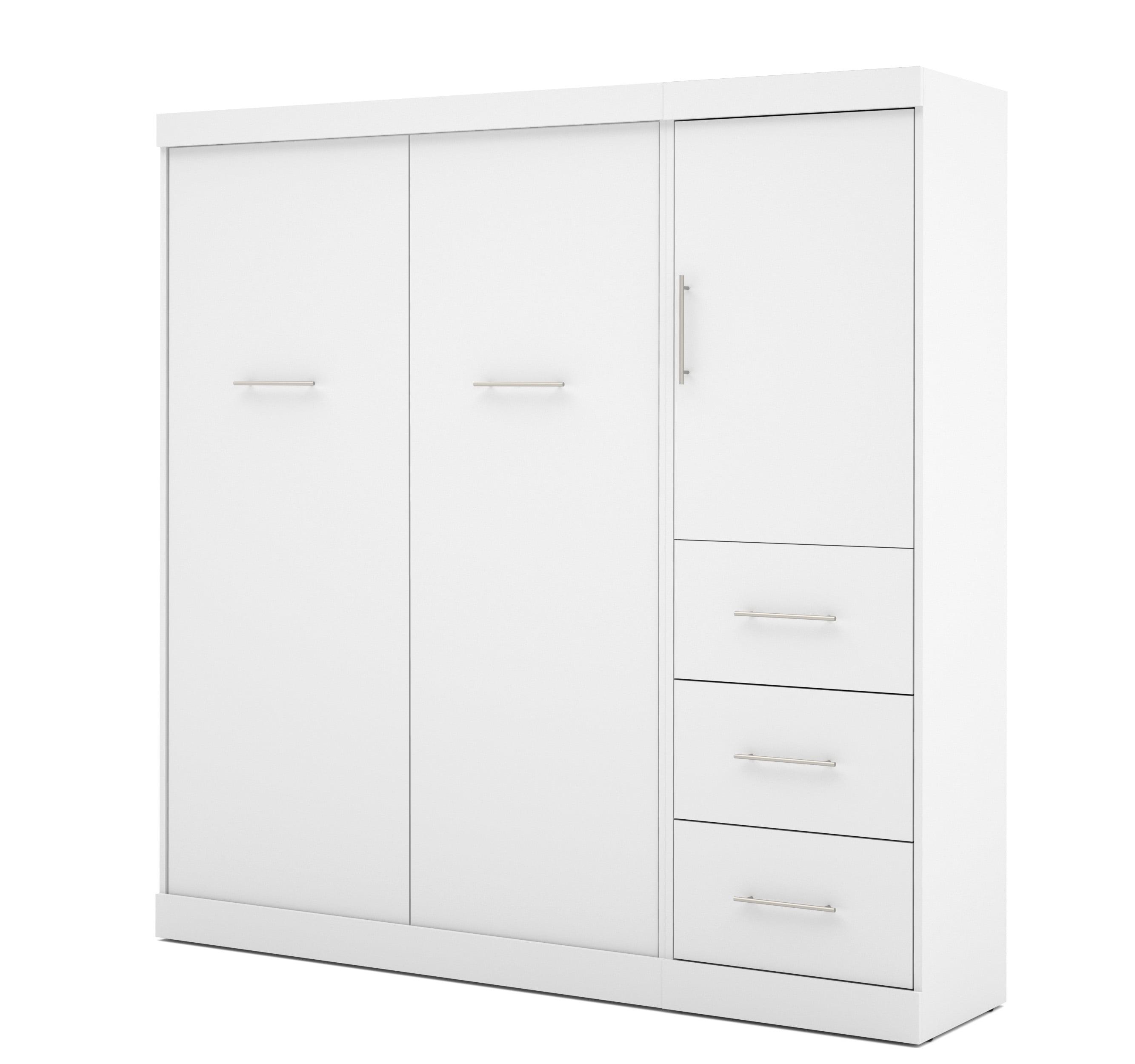 Nebula by Bestar 84" Full Wall Bed Kit with Storage and a Door and 3-Drawer Set in White