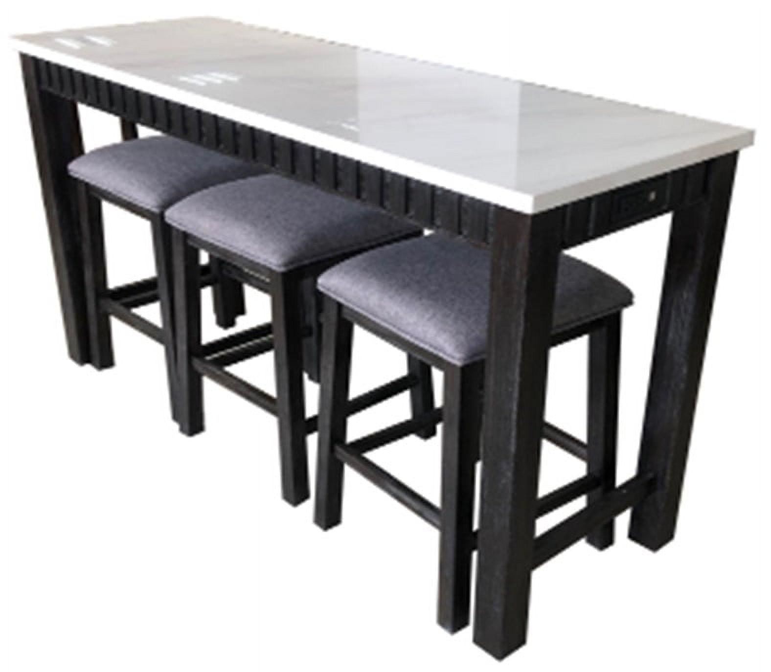 60" Necalli Marble Top Counter Height Dining Set Weathered Espresso - Acme Furniture: 4-Piece, Microfiber Seats, Sled Base