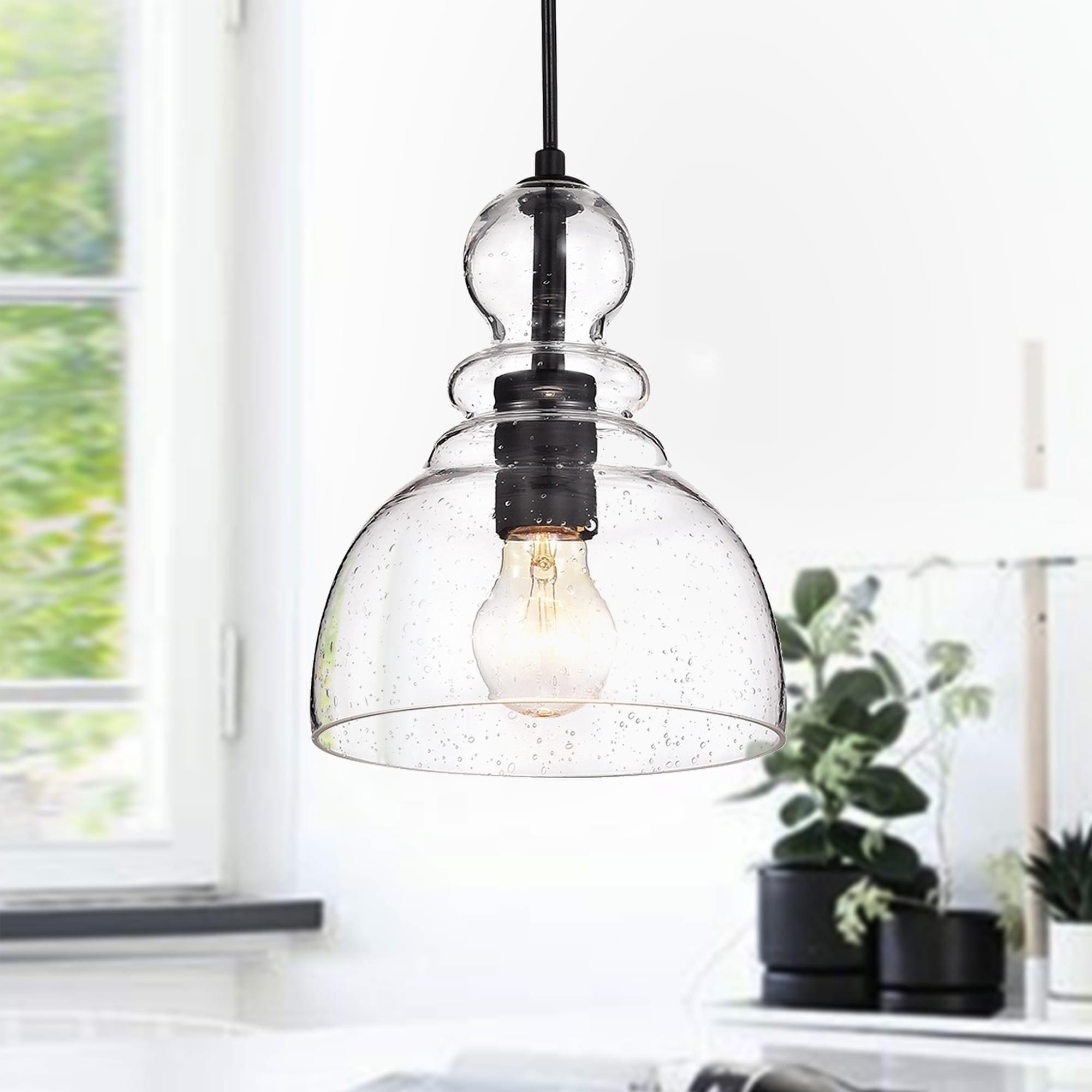 Nefelt Matte Black Minimalist Seeded Glass Decanter Pendant Light