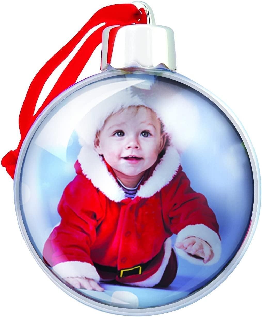 Clear Plastic Photo Ball Ornament with Red Velvet Hanger