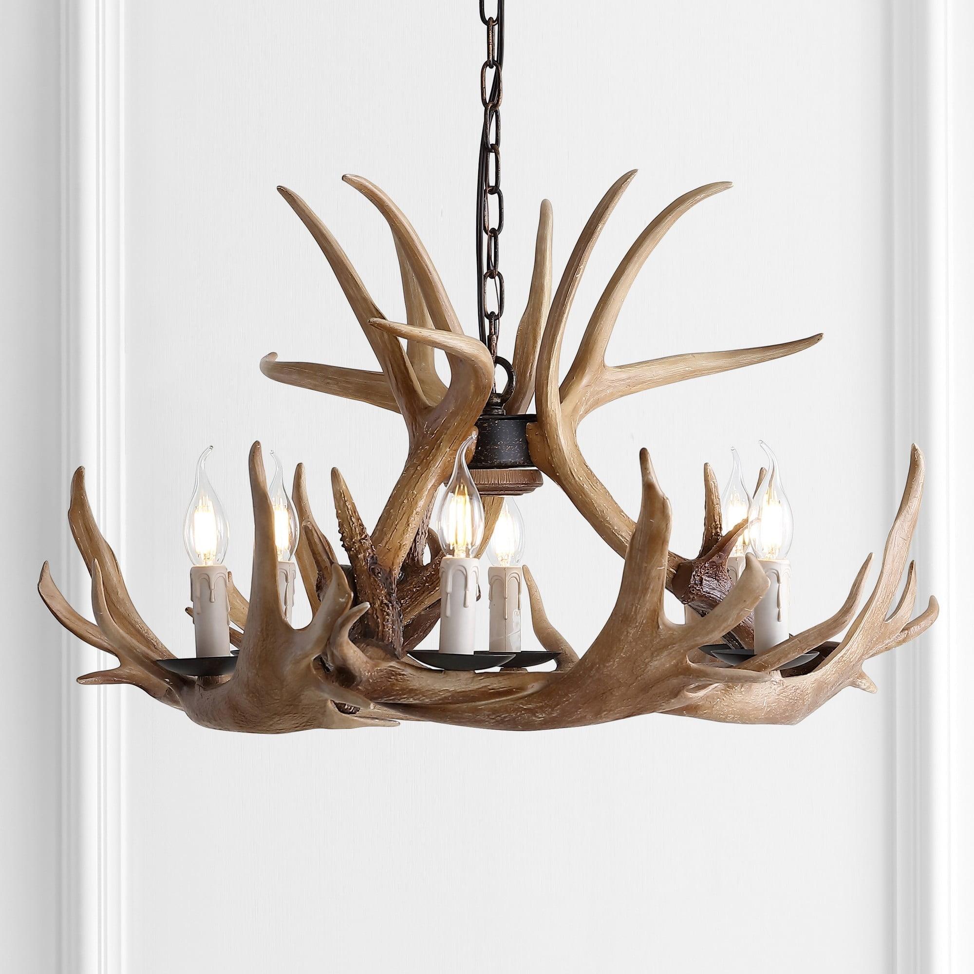 Nelle Adjustable 28.5" Brown Resin Antler 6-Light Chandelier