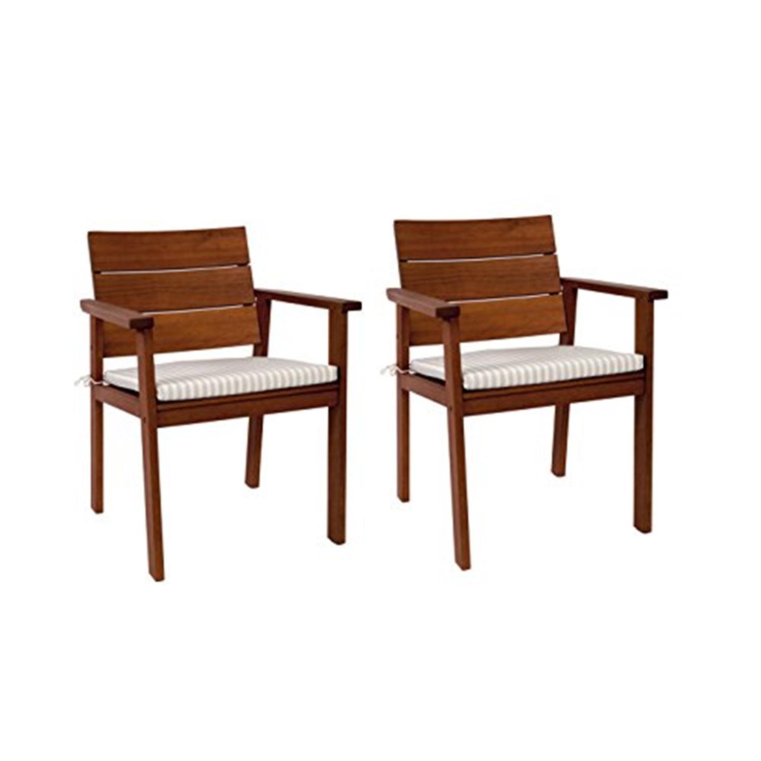 Elegant Eucalyptus Wood Patio Dining Chair Set with Cushions