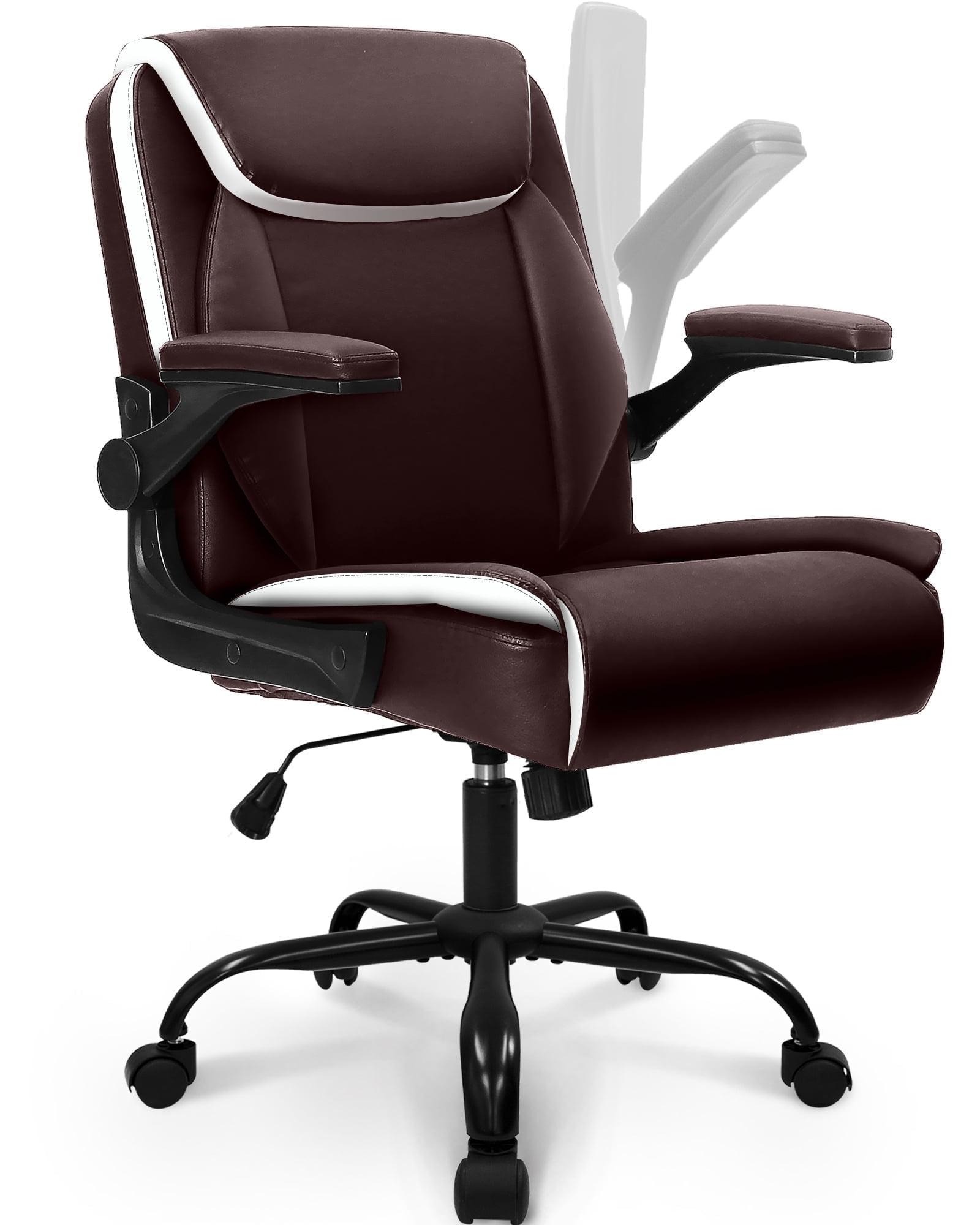Brown PU Leather Ergonomic Office Chair with Flip-up Arms