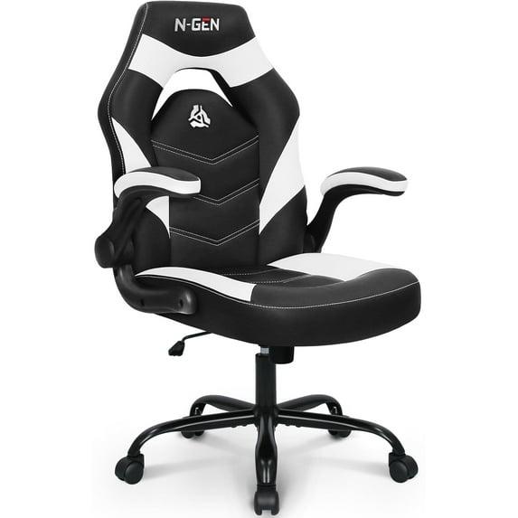 Neo Chair N-GEN Adjustable Ergonomic Faux Leather Swiveling PC & Racing Game Office Desk Chair with Flip-Up Arms