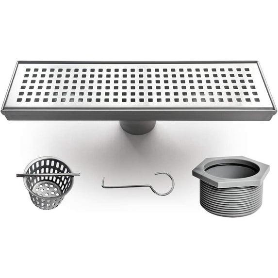 Neodrain 12-Inch Linear Shower Drain with Removable Grate, Professional Brushed 304 Stainless Steel Rectangle Shower Floor Drain Manufacturer, Linear Drain with Hair Strainer 12 IN Stainless