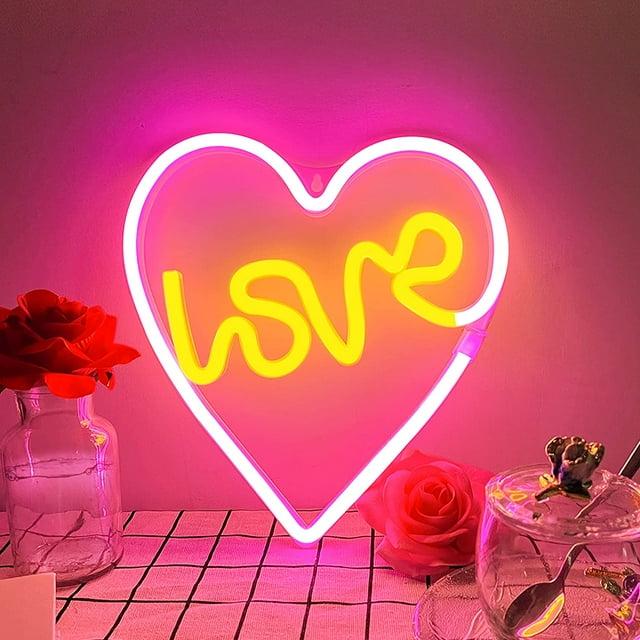 Neon Signs for Wall Decor Love and Heart Pink Neon Lights Signs Powered by USB/Batteries, Acrylic Neon Lights for Girls Kids Bedroom, Wedding, Bar, Christmas Gift, Decoration