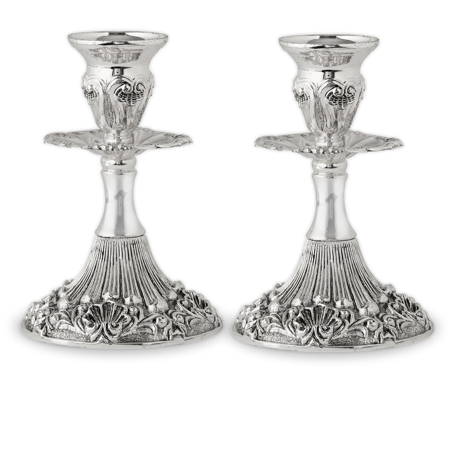 Ner Mitzvah, 5" Silver Plated Candle Stick - Contemporary (2 Pack)