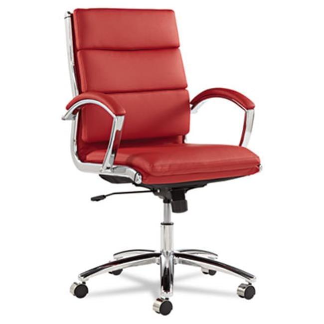 Red Leather Mid-Back Swivel Office Chair with Chrome Frame