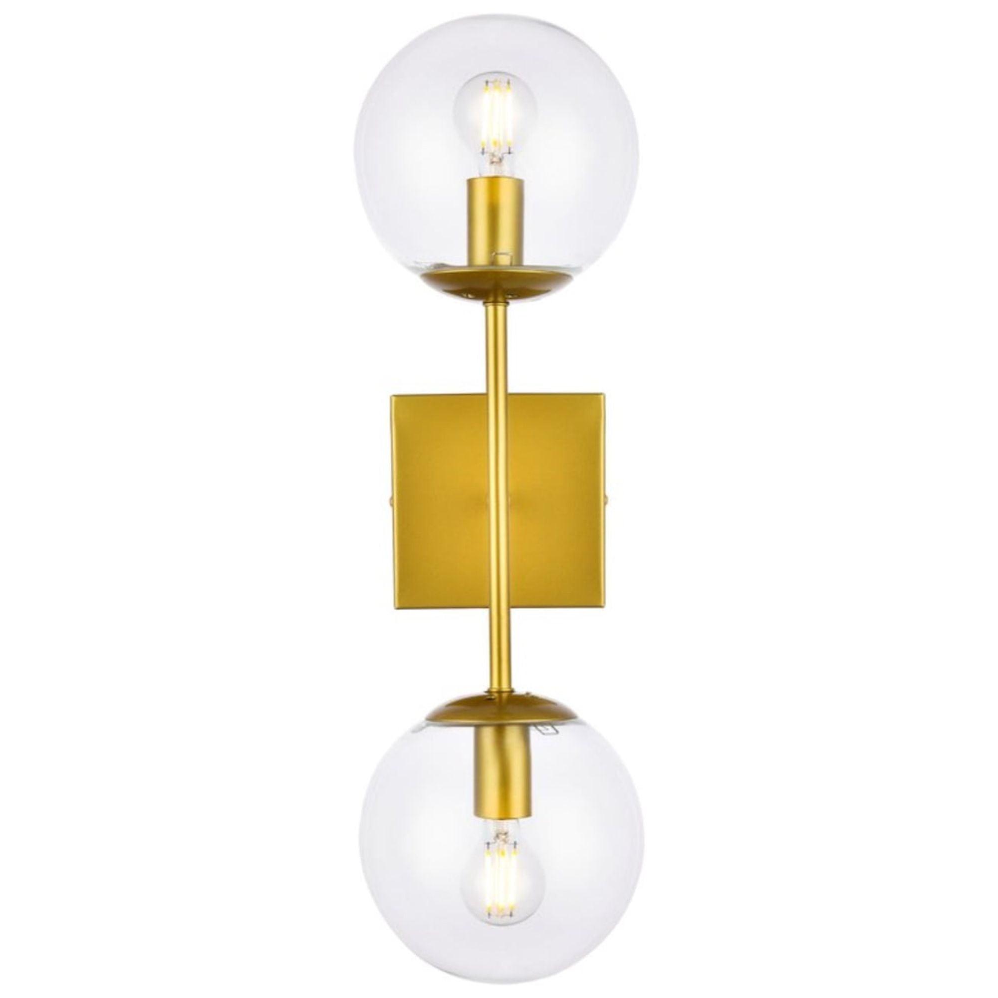 Elegant Neri 20'' Brass and Clear Glass Dimmable Wall Sconce