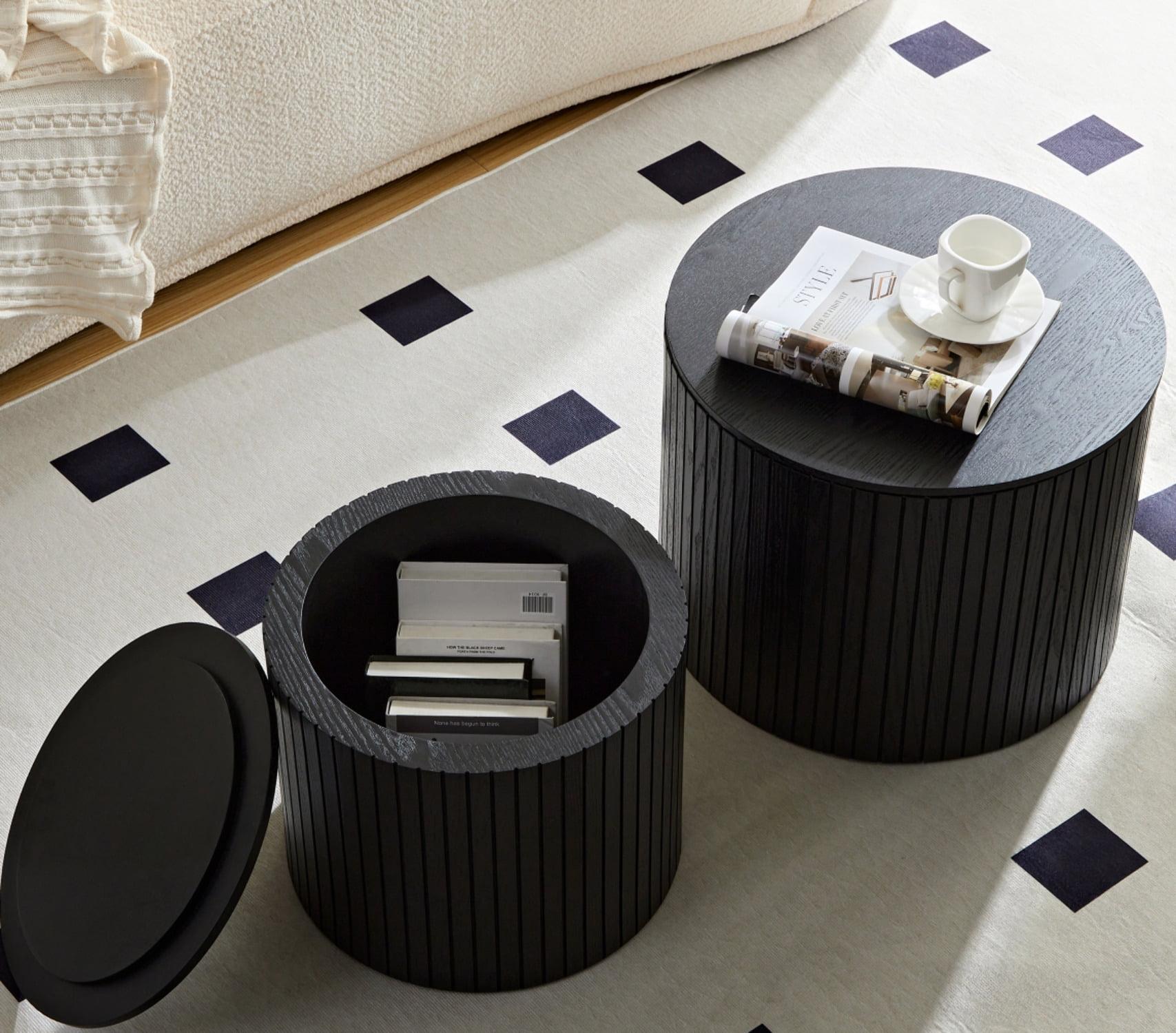 Modern Noir Round Wood Nesting Cocktail Table Set