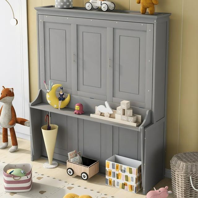 Nestfair Gray Queen Size Murphy Bed with a Shelf