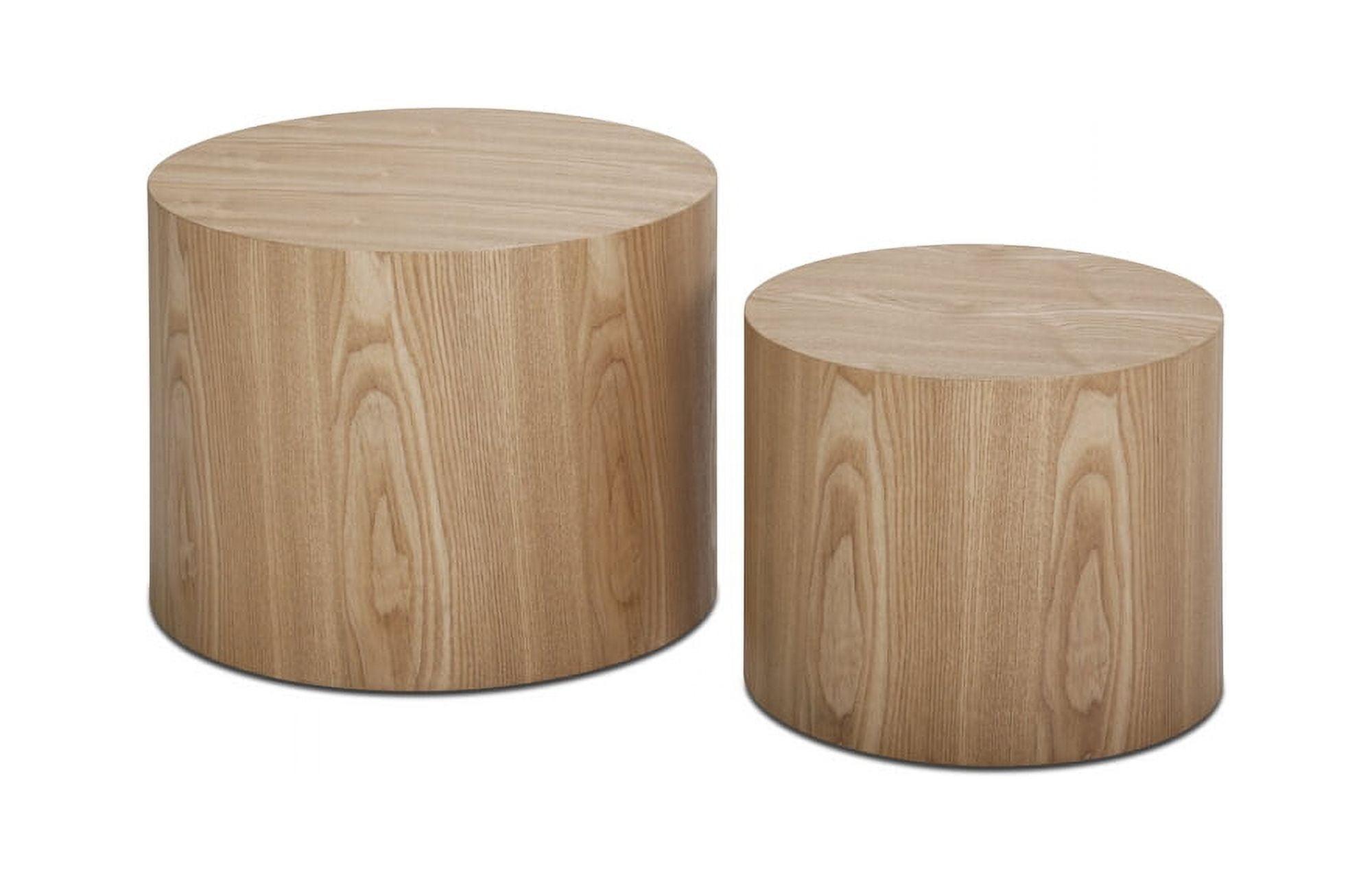 Oak Round Wood Nesting Coffee Table Set of 2