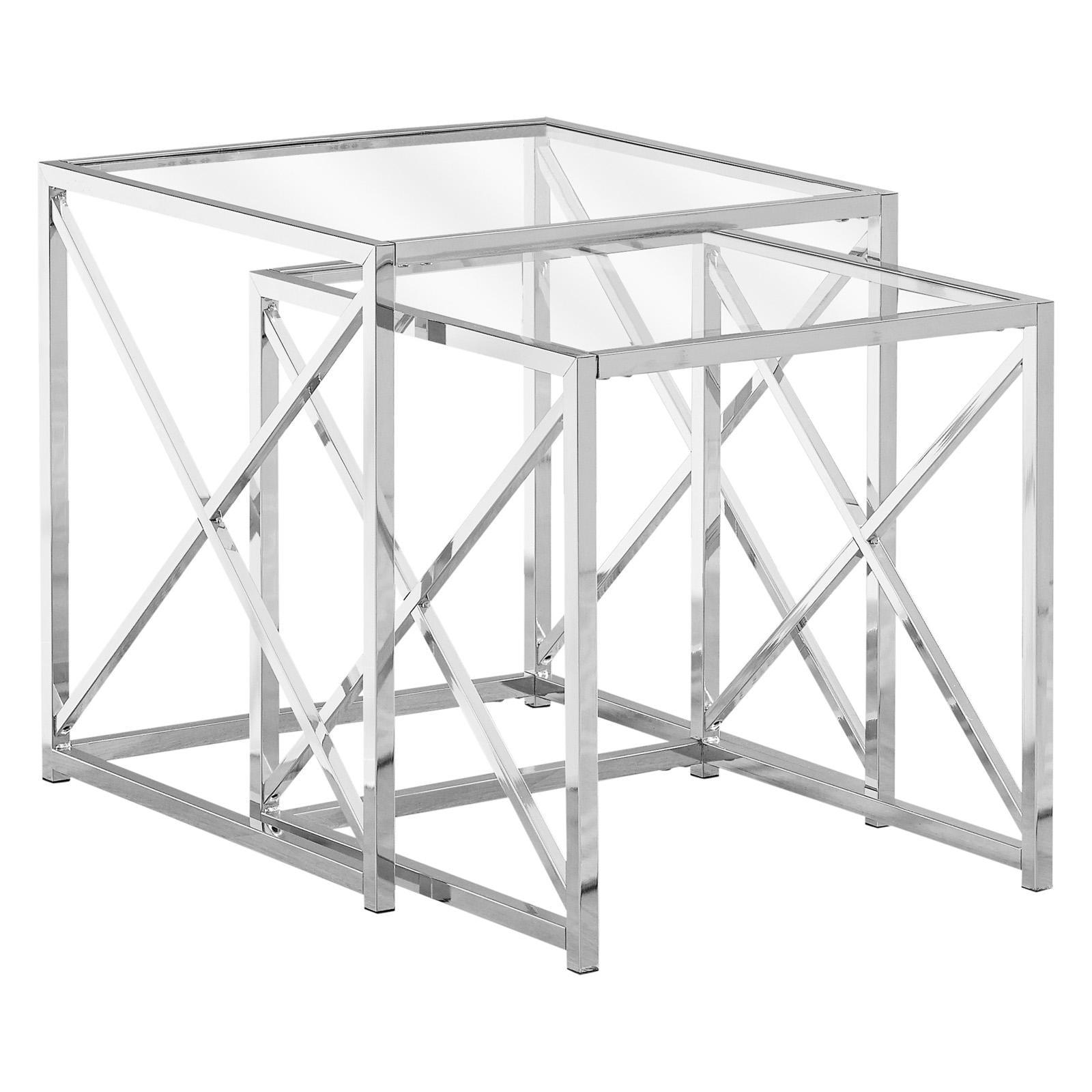 Chic Chrome Metal and Glass Square Nesting Table Set