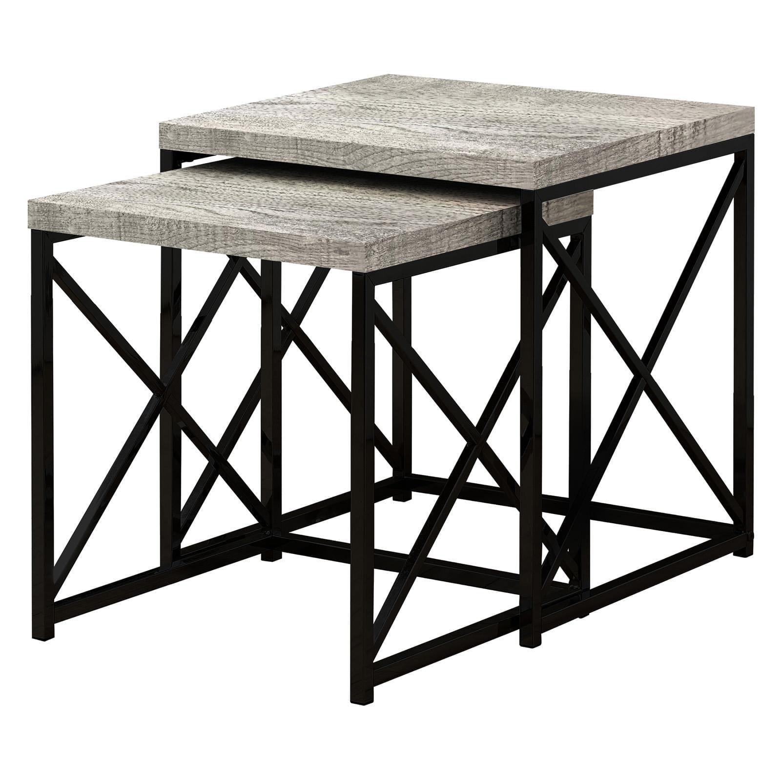 Contemporary Grey Reclaimed Wood and Black Metal Nesting Table Set