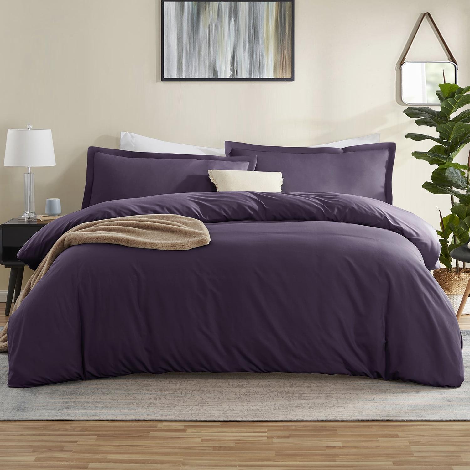 Nestl 3pc Duvet Cover Set, Luxury Microfiber Duvet Cover King with Pillow Shams, Purple Eggplant