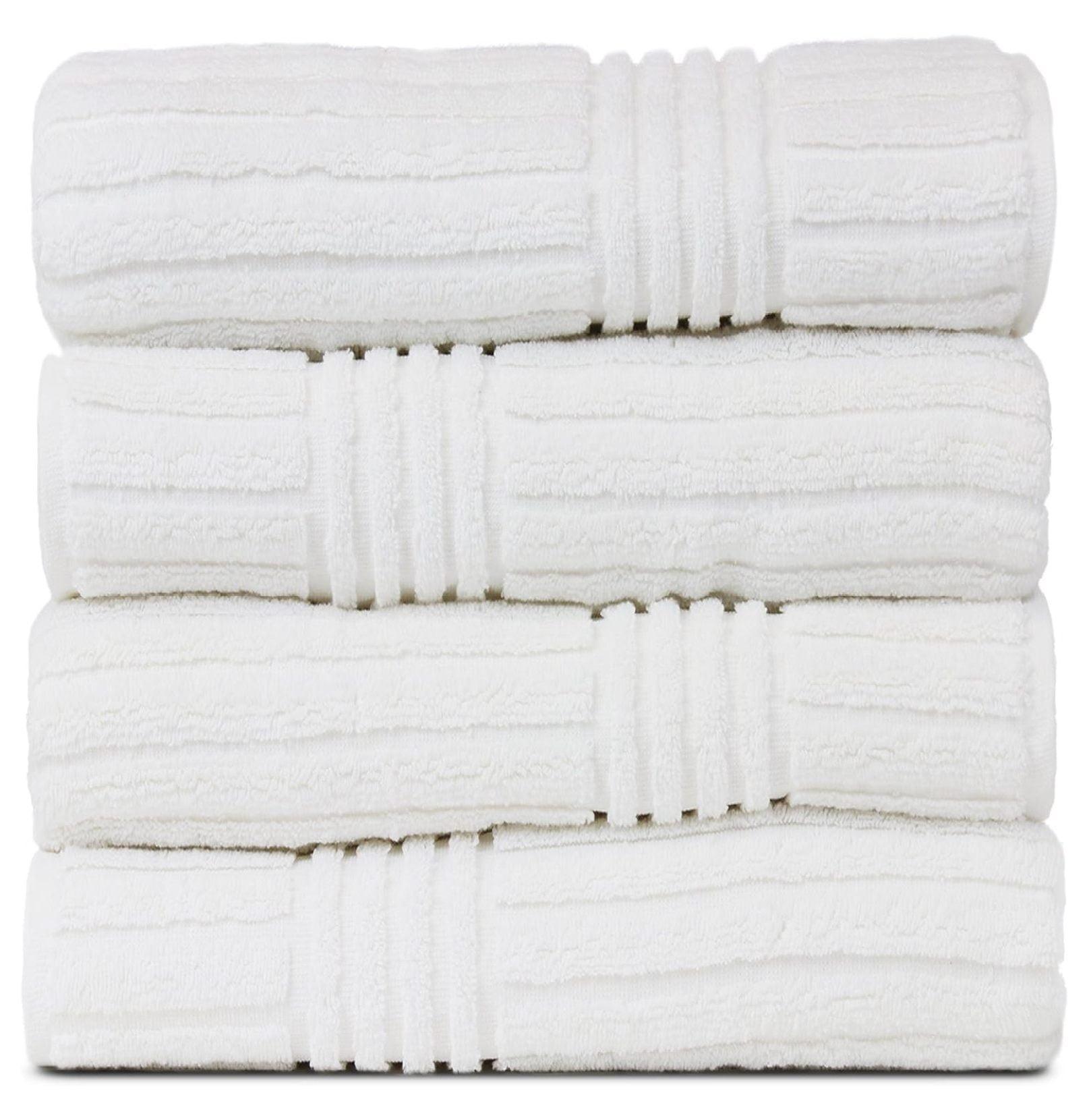 White Ribbed Turkish Cotton Bath Towel Set of 4